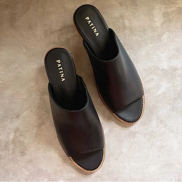 Portland Leather Company Patina Black Leather Open Toe Mules Size 8.5 - Picture 2 of 11